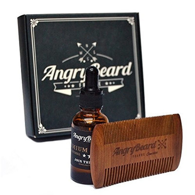Mens beard oil kit Angrybeard Beard Growth Oil with Beard Comb kit - Beard Oil Organic Conditioner Grooming Kit for Beard Growth Mustache Comb - Natural Beard Oil for Styling Shaping & Growth