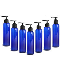 Grand Parfums 8 Oz Cobalt Blue Plastic PET Bullet Cosmo Bottle with Black Lotion Pump Dispenser (Set of 3) 240ml Empty Cosmetic Containers