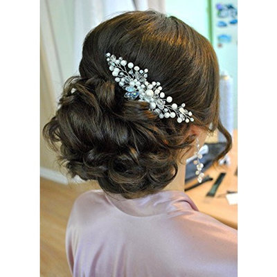 Kercisbeauty Wedding Bridal Bridesmaids Flower Girl Simple Vintage Crystal and Pearl Hair Comb Headpiece Long Curly Bun Hair Accessories,Rustic,Vintage (Rose G