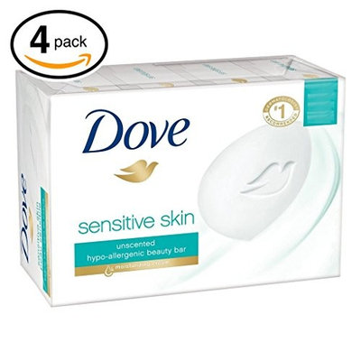 (PACK OF 4 BARS) Dove Unscented Beauty Soap Bar: GENTLE EXFOLIATING. Hypo-Allergenic & Fragrance Free. 25% MOISTURIZING LOTION & CREAM! Great for Hands, Face & Body! (4 Bars, 3.5oz Each Bar) : Beauty