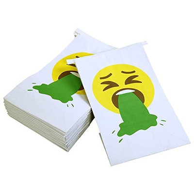 Juvale Barf Bag - 50-Count Car Vomit Bags - Vomiting Emoji White Throw up Sick Bags Motion Sickness, Morning Sickness Hangovers, Disposable Paper Puke Bag, 6 x 9.7 x 2.6 inches