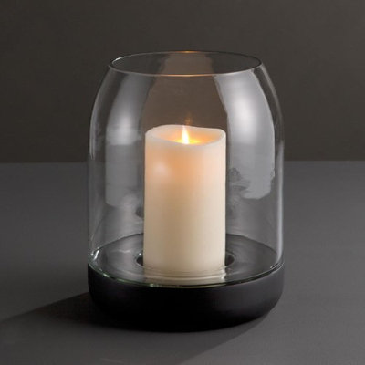 Cc Home Furnishings 11.25' Illuminating Transparent Glass Pillar Candle Holder with a Black Base