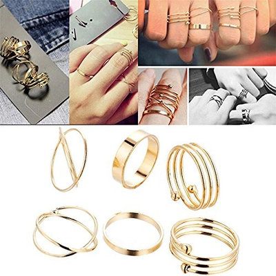 Datework 6pcs/Set Women Bohemian Vintage Silver Stack Rings Set