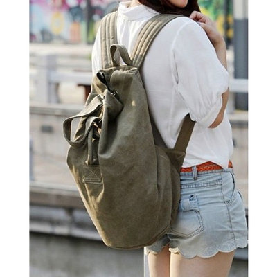 MDR Store Women's Men's Canvas Backpack Men Girl Canvas Cloth Leisure Travel Bag Couple Backpack Army Green and Coffee (Army Green)