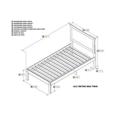 Metro Twin Platform Bed with Open Foot Board in Walnut