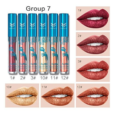 Ecosin 6 Colors Holographic Lip Gloss Metallic Diamond Long Lasting Lipstick Waterproof Hydrating Moisturizer Nutritious Lipstick Beauty 6pcs