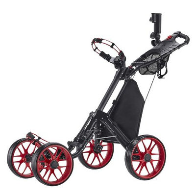 Caddy Tek CaddyTek One-Click Folding 4 Wheel Version 3 Golf Push Cart, Red