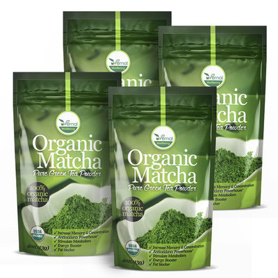 4 Pack Organic Matcha Green Tea Powder - 100% Pure Matcha (No Sugar Added - Unsweetened Pure Green Tea - No Coloring Added Like Others) 4oz