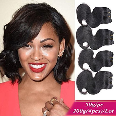 7A Peruvian Body Wave Human Hair Weave Bundles 4 Bundles 8 Inch Short Virgin Hair Extension Peruvian Body Wave 50g/pc 1B