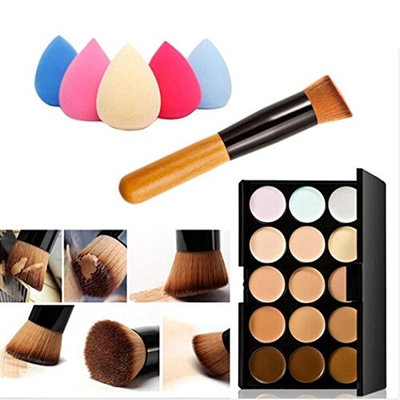 Demarkt 15 Colors Makeup Concealer Contour Palette + Water Sponge Puff + Makeup Brush