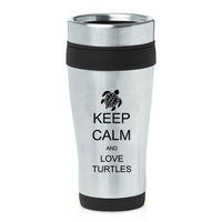 Black 16oz Insulated Stainless Steel Travel Mug Z458 Keep Calm and Love Turtles,MIP
