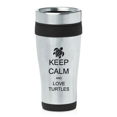 Black 16oz Insulated Stainless Steel Travel Mug Z458 Keep Calm and Love Turtles,MIP
