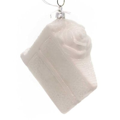 Holiday Ornament Wedding Cake-White Marriage Pastry Sweet Rose, 5.25 in. - 80053