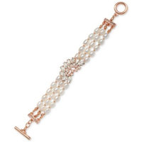 Crystal & Imitation Pearl Triple-Row Toggle Bracelet
