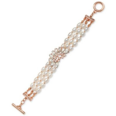 Crystal & Imitation Pearl Triple-Row Toggle Bracelet