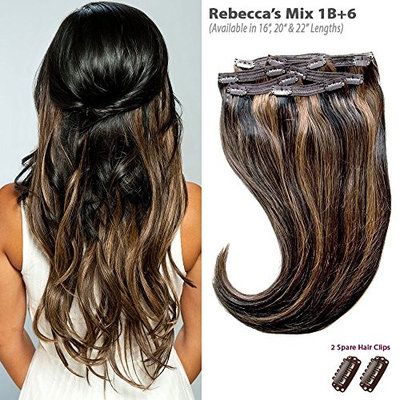 Rebecca's Mix (1B+6) Clip in Hair Extensions - 100% Remy Human Hair by Estelle's Secret, 22