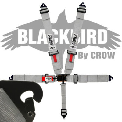 Crow Black Bird Quick Release Grey Seat Belt 3 Inch Lap 3 Inch Shoulders 5 Point Clip In Style