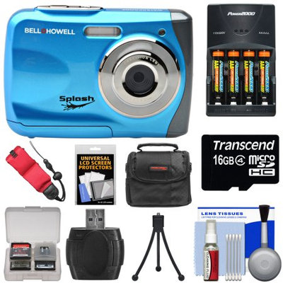 Bell & Howell Splash WP7 Waterproof Digital Camera (Blue) with Batteries & Charger + 16GB Card + Case + Kit