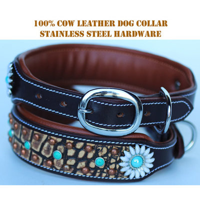 Rhinestone Dog Puppy Collar Crystal Western Cow Leather 6028CO85