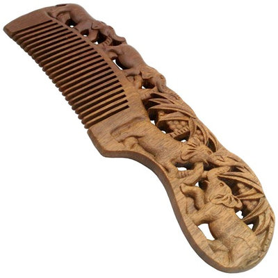 YOY Handmade Carved Natural Sandalwood Hair Comb - Anti-static No Snag Brush for Men's Mustache Beard Care Anti Dandruff Women Girls Head Hair Accessory
