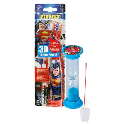 Super Hero Inspired 3pc Bright Smile Oral Hygiene Set! Superman Turbo Powered Toothbrush, 3D Brush Cap & Brushing Timer! Plus Bonus