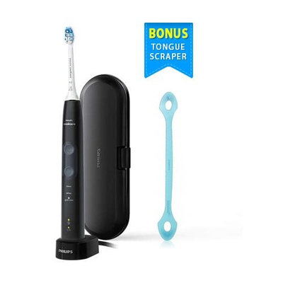 Philips Sonicare ProtectiveClean 5100 Whitening Rechargeable electric toothbrush with pressure sensor and Tongue Scraper (Black)