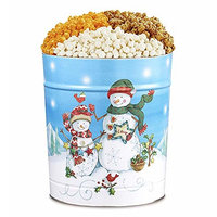 The Popcorn Factory Popcorn Gift Tin, Snowman, 3.5 Gallons (Robust Cheddar, White Cheddar, Caramel)