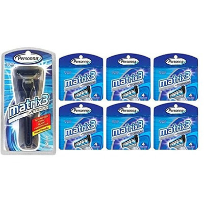 Personna Matrix3 Advanced Triple Blade Razor Handle + Matrix3 Titanium Triple Blade Refill Cartridge Blades, 4 Ct. (Pack of 6) + FREE Old Spice Deadlock Spiking Glue, Travel Size, .84 Oz