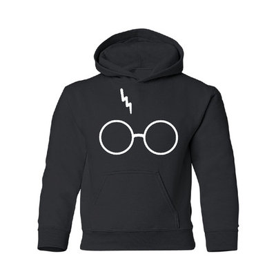 Harry Potter Glasses Lightning-Bolt Scar Youth Hoodie Black Medium