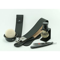 GBS Shaving Set - Comes in Gift Box - Gold Dollar Straight Razor Checkered Handle, Gbs Bowl, 100% Pure Badger Brush, Brush Stand, Ocean Driftwood Shaving Soap, Leather Case, 20