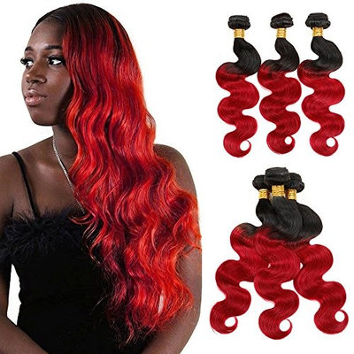 Ombre Brazilian Body Wave Human Hair Weave Two Tone Color T1B/Red 12