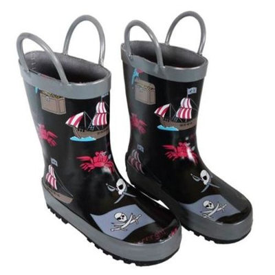 Black Pirates Boys Rain Boots 11-3