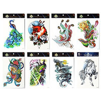 Long lasting and realistic temp tattoo stickers 8pcs mixes animal in a packages,including horse,phoenixes,wolf,colorful peacocks, tattoo