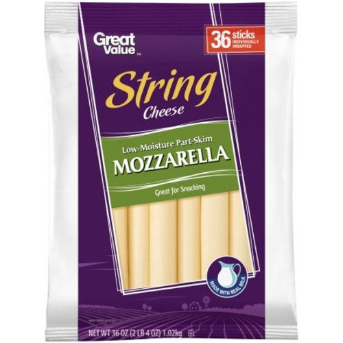 Great Value Mozzarella String Cheese, 36 oz, 36 Count ...