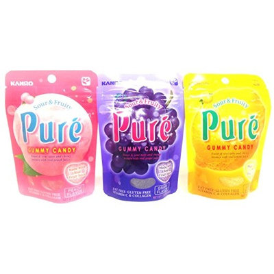 Japanese Kanro Puré Gummy Candies multipack: Lemon, Grape, Peach (3pk (1 each))