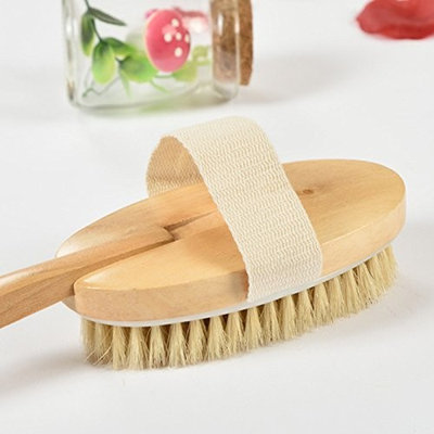 Bamboo body bath and shower boar bristle brush, with detachable head to wash, cleanse and exfoliate entire body