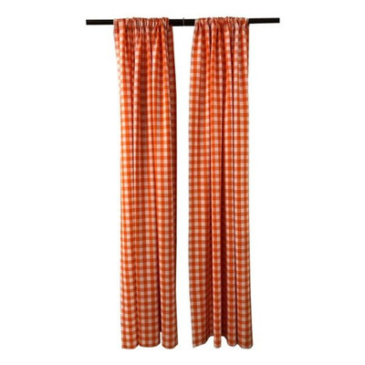 LA Linen BDcheck58x96-2Pk-OrangeK48 Polyester Gingham Checkered Backdrop White & Orange - 58 x 96 in. - Pack of 2