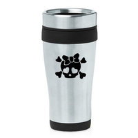 16oz Insulated Stainless Steel Travel Mug Heart Skull Bow (Black )
