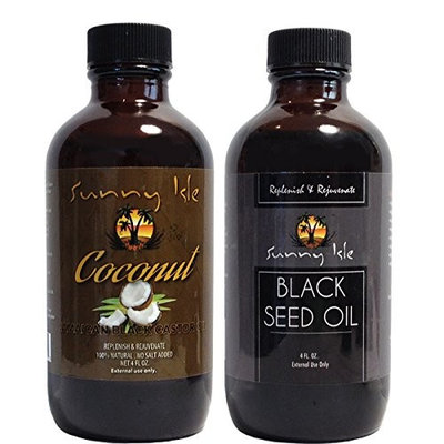 Sunny Isle Jamaican COCONUT Black Castor Oil and Pure Black Castor Oil 4oz (Pack of 2)