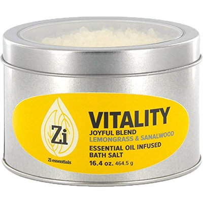 Vitality Joyful Blend (Lemongrass & Sandalwood) Bath Salts. 16oz Windowed Tin - Zi Essentials