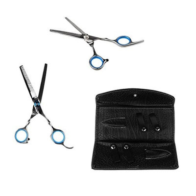 Dovewill Professional 6 inch Hair Cutting Scissors Thinning Shears Set with Leather Case for Barbers Salon and Home Use Stainless Steel