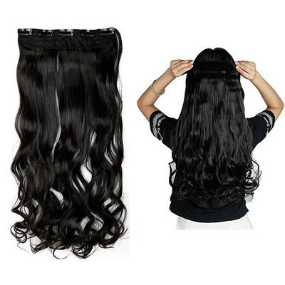 Charming Women Clip in Hair Extension 29 inch Long Natural Black Curly Hairpiece One Piece Hair Wig 3/4 Half Full Head 8Pcs