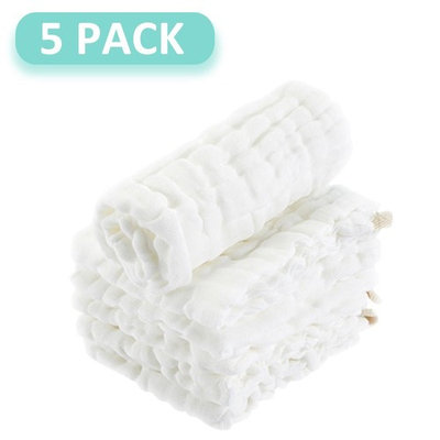 Baby Muslin Washcloths (5 Pack) 11.8”x11.8” - Natural Organic Cotton Baby Wipes, Soft Newborn Baby Face Towel and Muslin Washcloth for Sensitive Skin- Baby Registry as Shower Gift by MICHEF