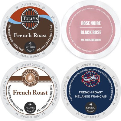 Faro Roasting Houses French Roast K-Cup 96 count Variety Pack-Barista Prima, Faro Rose Noire Medium Roast, Tully's French Roast, and Timothy's