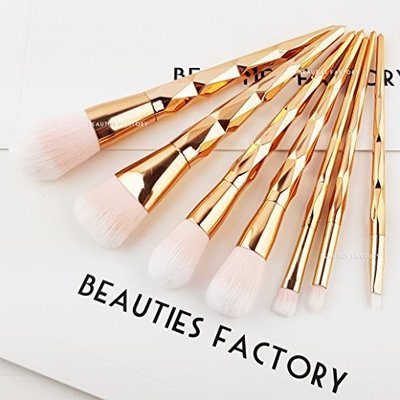 Beauties Factory 7 pcs Glossy Rose Gold Diamond Makeup Brushes Foundation Blush Eyeshadow