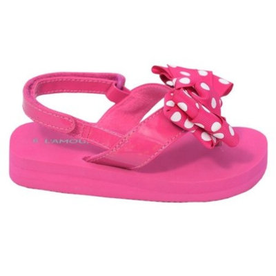 L'Amour Fuchsia Polka Dot Bow Wedge Flip Flop Sandal Toddler Girl 5-10