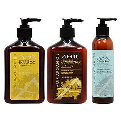 Amir Moisturizing Shampoo & Conditioner 12oz & Argan Oil Color Care Leave-in Creame 5.8oz