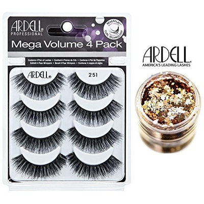 Ardell MEGA VOLUME 4-PACK, 251 BLACK, Multipack Lashes, Contains 4 Pair of Eye Lashes (with bonus Skin/Hair GLITTER) (251 Black (Mega Volume))