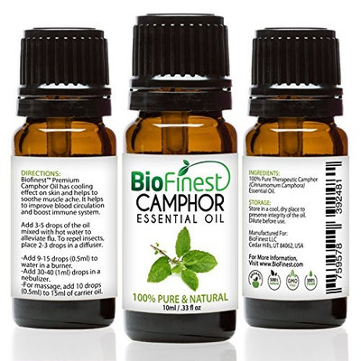 BioFinest Camphor Oil - 100% Pure Camphor Essential Oil - Premium Quality - Therapeutic Grade - Best For Aromatherapy - Soothe Muscle Ache, Boost Blood Circulation- FREE E-Book