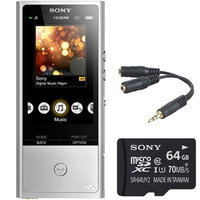 Sony 128GB Hi-Res Audio Player Silver w/ 64GB Micro SD Card, headphone Splitter